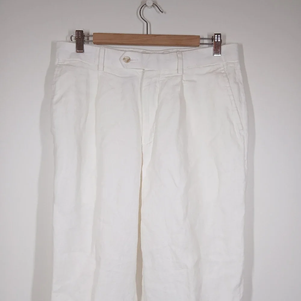 Murano Pants Mens 32x34 White 100% Linen Pleated Straight Leg Resort Summer